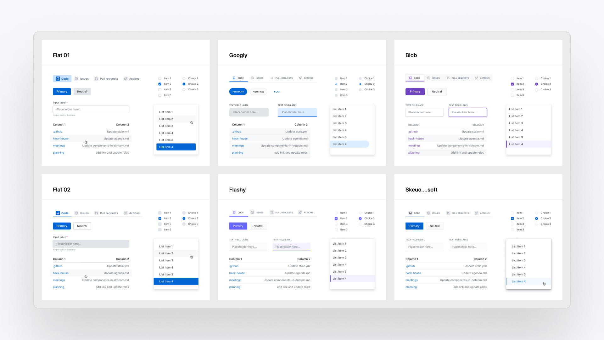 Six visual exploration directions for the component refresh