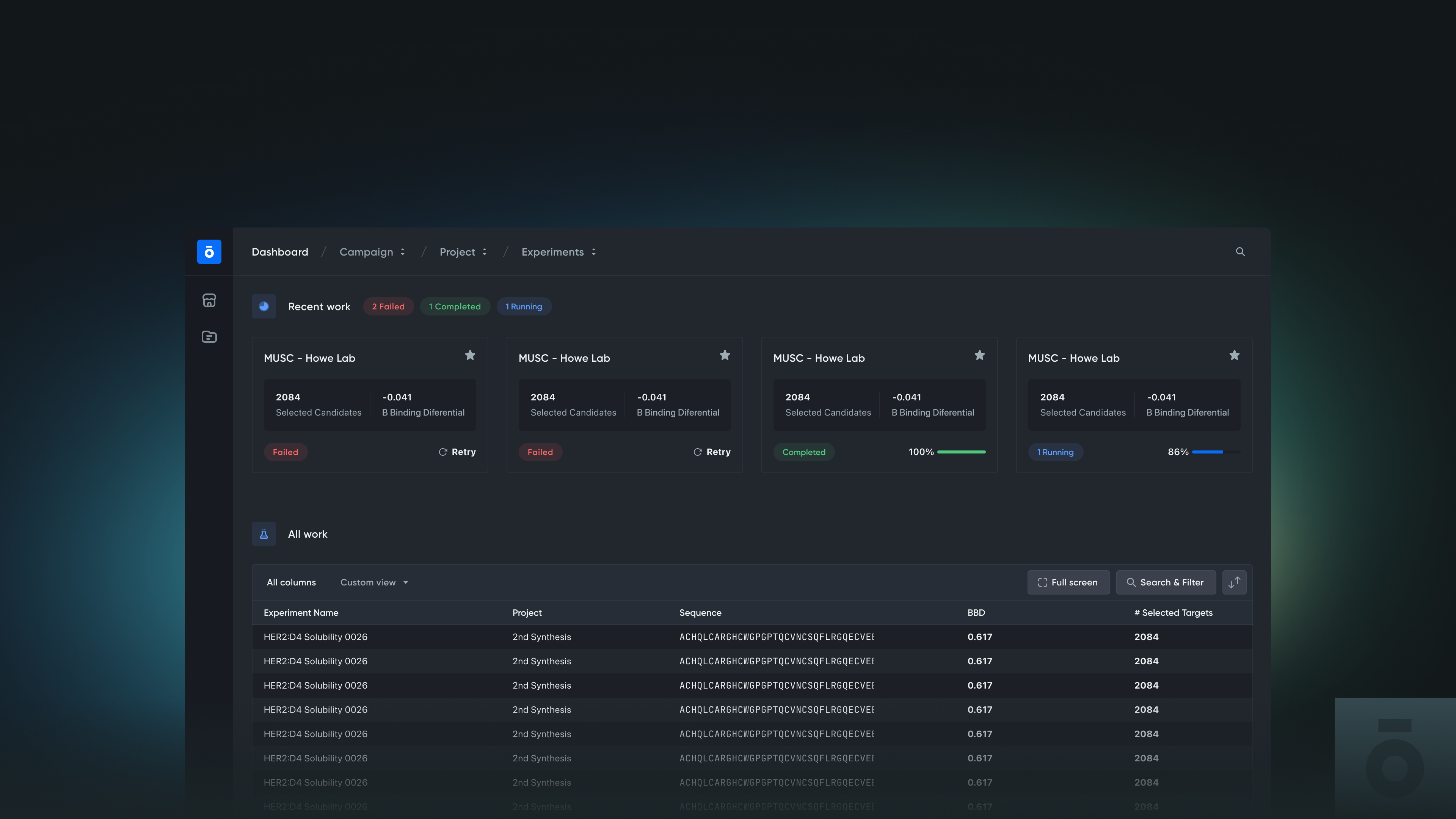 Ordaōs Bio Design Engine Dashboard